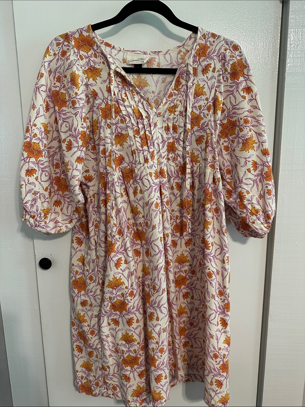 Universal Thread Floral Puff-Sleeve Mini Dress - White, Mustard & Pink